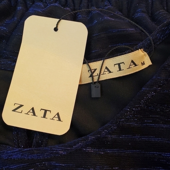 ZATA Blouse Metallic Sparkles and Puffed Sleeves Size M - Picture 9 of 9